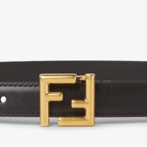 Fendi Brown Leather Belt with Gold Buckle